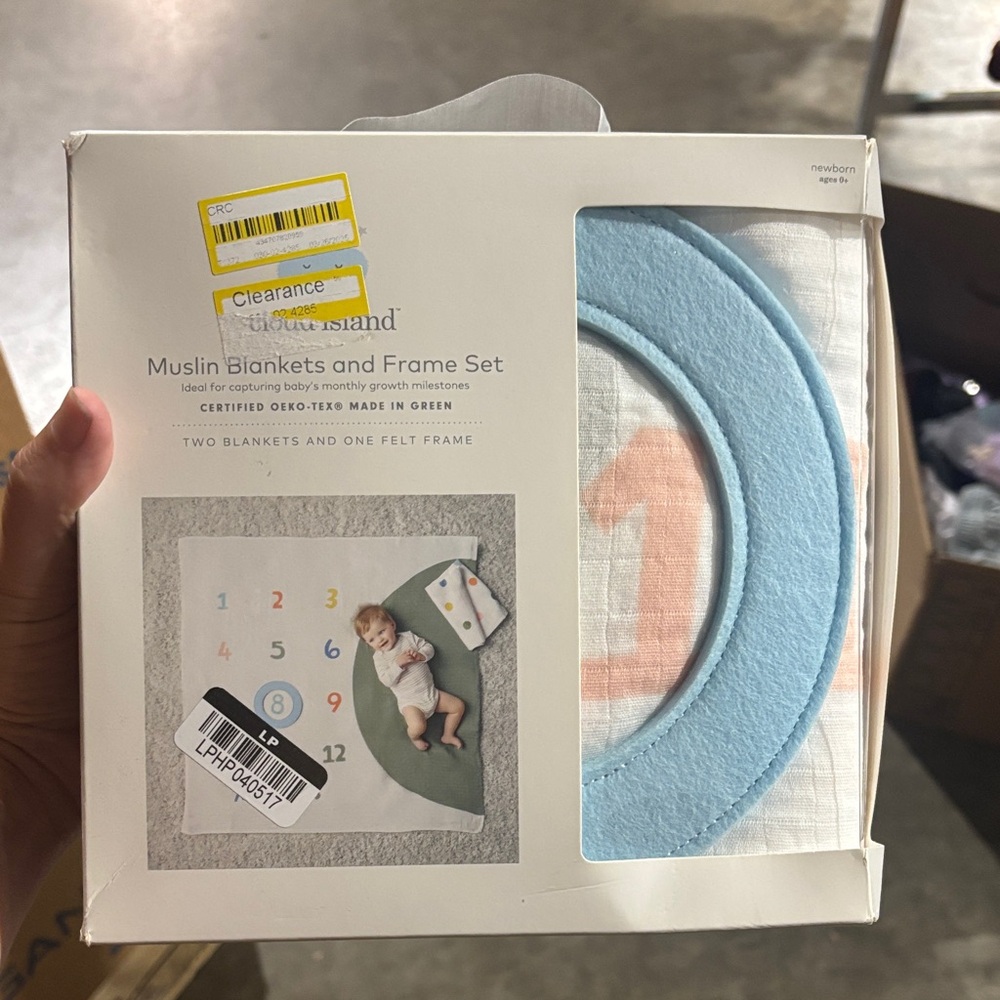 Blue and White Muslin Milestone Blanket with Swaddle